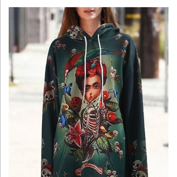 Halloween Retro Floral Skull Printed oversized hoodie O/S - Picture 3 of 8